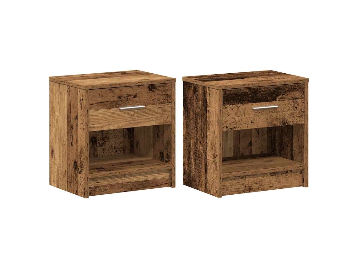 Mesitas de noche de dos piezas con cajón, 39x28x41 cm, madera antigua, MAISON EXCLUSIVE