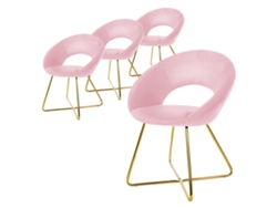 Conjunto de 4 Cadeiras de Jantar em Veludo Cor-De-Rosa com Encosto Redondo ML-DESIGN