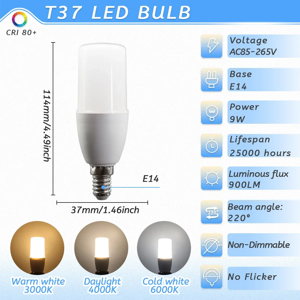 (t37 9w, Luz Natural 4000k) 10pcs E14 Led Candle Bombilla, Ac220v, Para Candelabro, Ahorro De Energía Y Protección Del Medio Ambiente