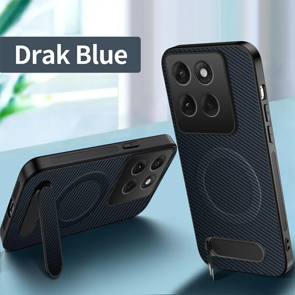 (azul Oscuro, Motorola Edge 60 Pro) Funda De Succión Magnética Texturada En Fibra De Carbono, Funda De Protección Anticaídas Con Soporte Plegable