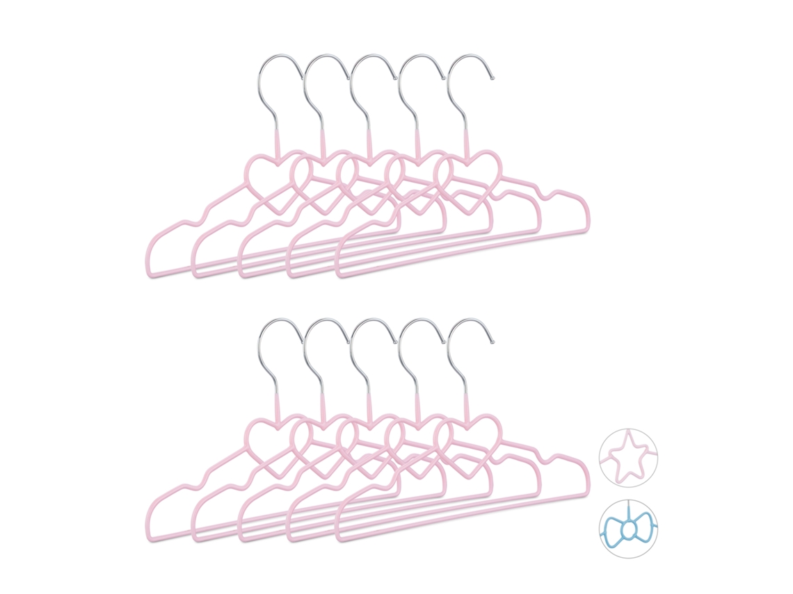 Conjunto De 10 Cabides Infantis Relaxdays, Coração, Arame, Decorativo E Economizador De Espaço, Pvc, Metal, 30 Cm, Rosa