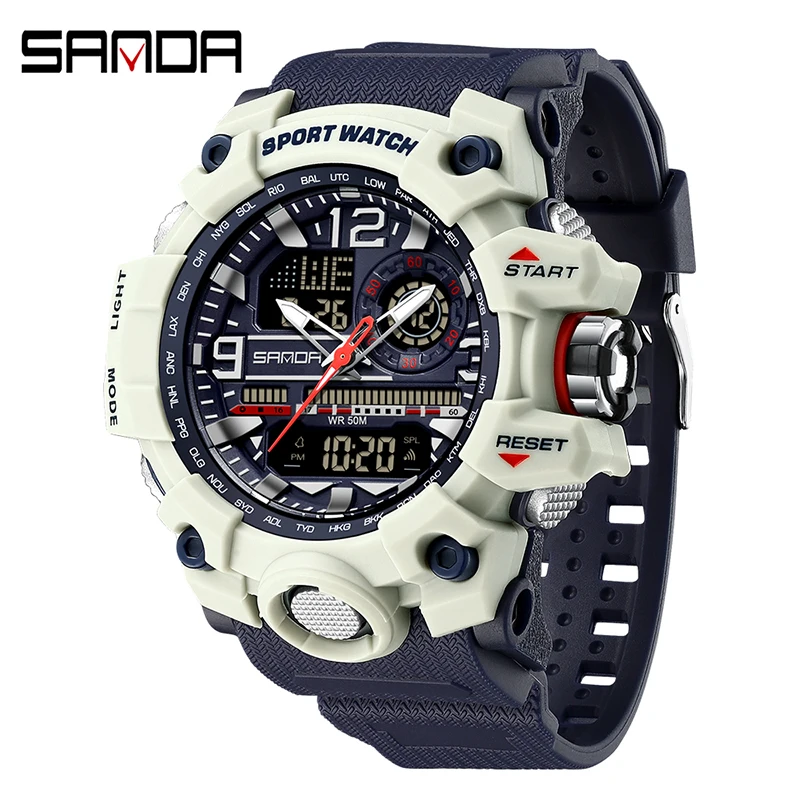 Reloj Deportivo Para Hombre (gris), Con Pantalla Doble Digital De Cuarzo Led, Resistente A Golpes Y Al Agua.