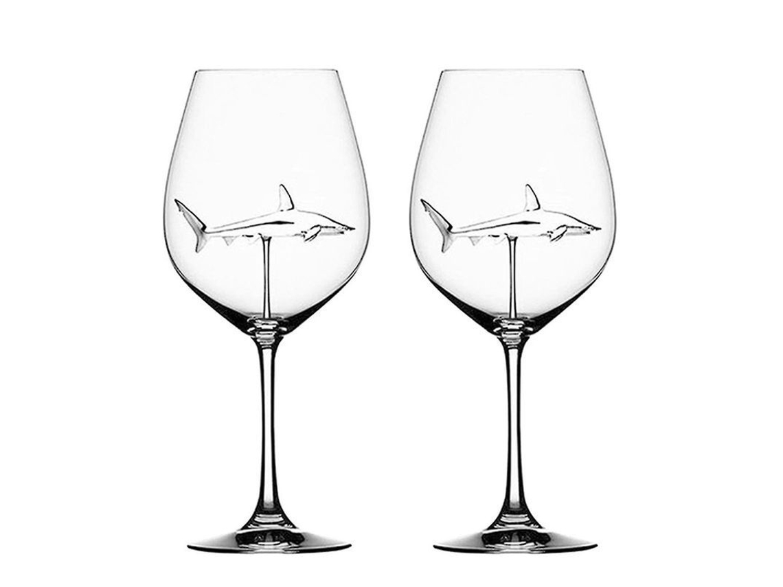 Copa De Vino Tinto Con Tiburón Giratorio, Cristal Transparente, Ideal Para Bares Y Fiestas, 300 Ml.