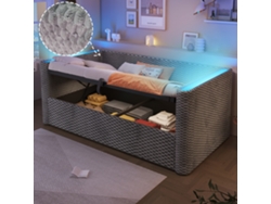 Sofá Cama Individual 90x200 Cm, Led, Almacenamiento Hidráulico, Somier De Láminas, Terciopelo Gris, Colchón No Incluido.