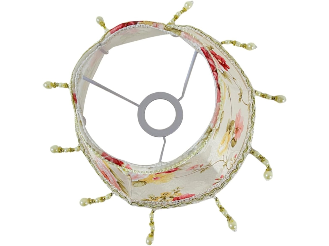 Lámpara De Tela Estilo Europeo Con Estampado Floral Rosa Y De Peonías, Con Base Festoneada, Ligera Y Resistente.