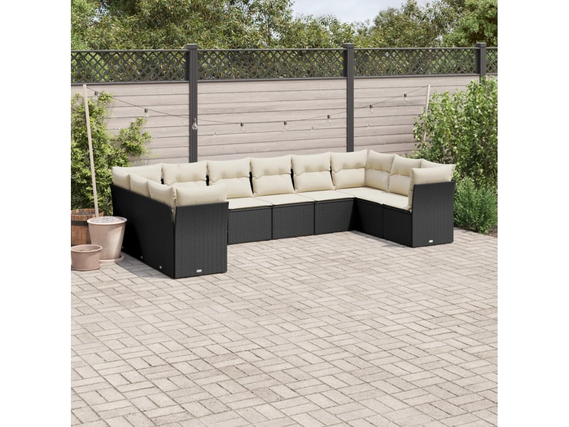 Conjunto de sofás de jardín de 10 piezas DKD Home Decor con cojines de mimbre negros