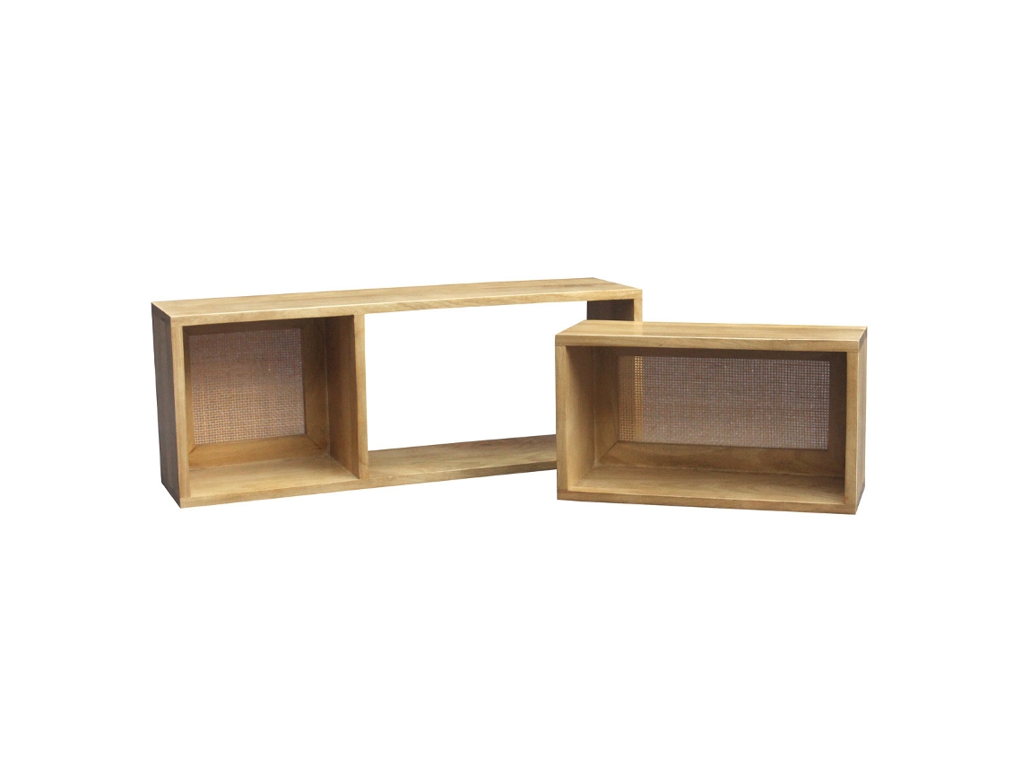 Set de 2 estanterías de pared con compartimentos de madera maciza de mango y caña de ratán 80 cm ACANGE MILIBOO