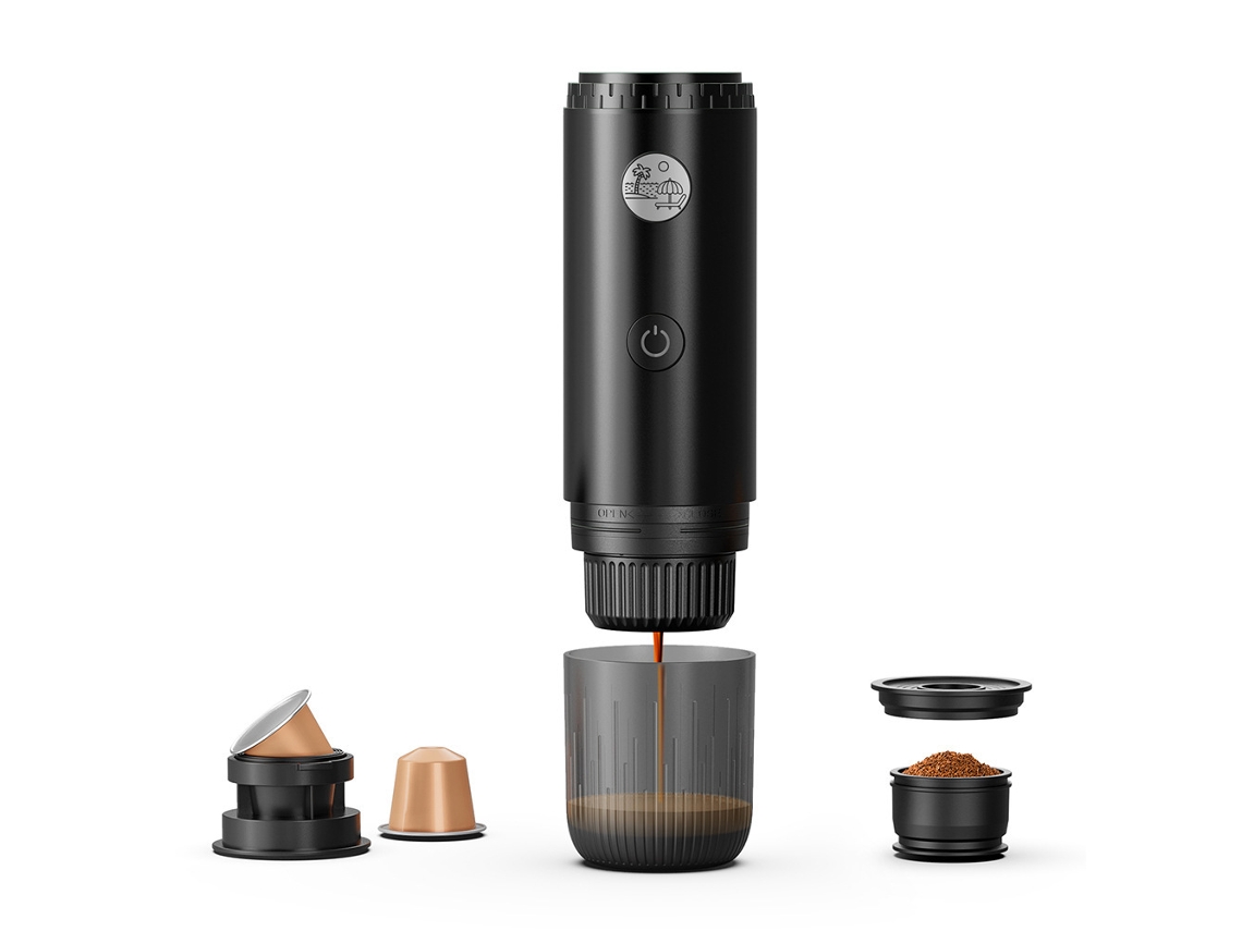 Cafetera expreso eléctrica portátil Eifson, 2 en 1 para café molido y cápsulas (negra)