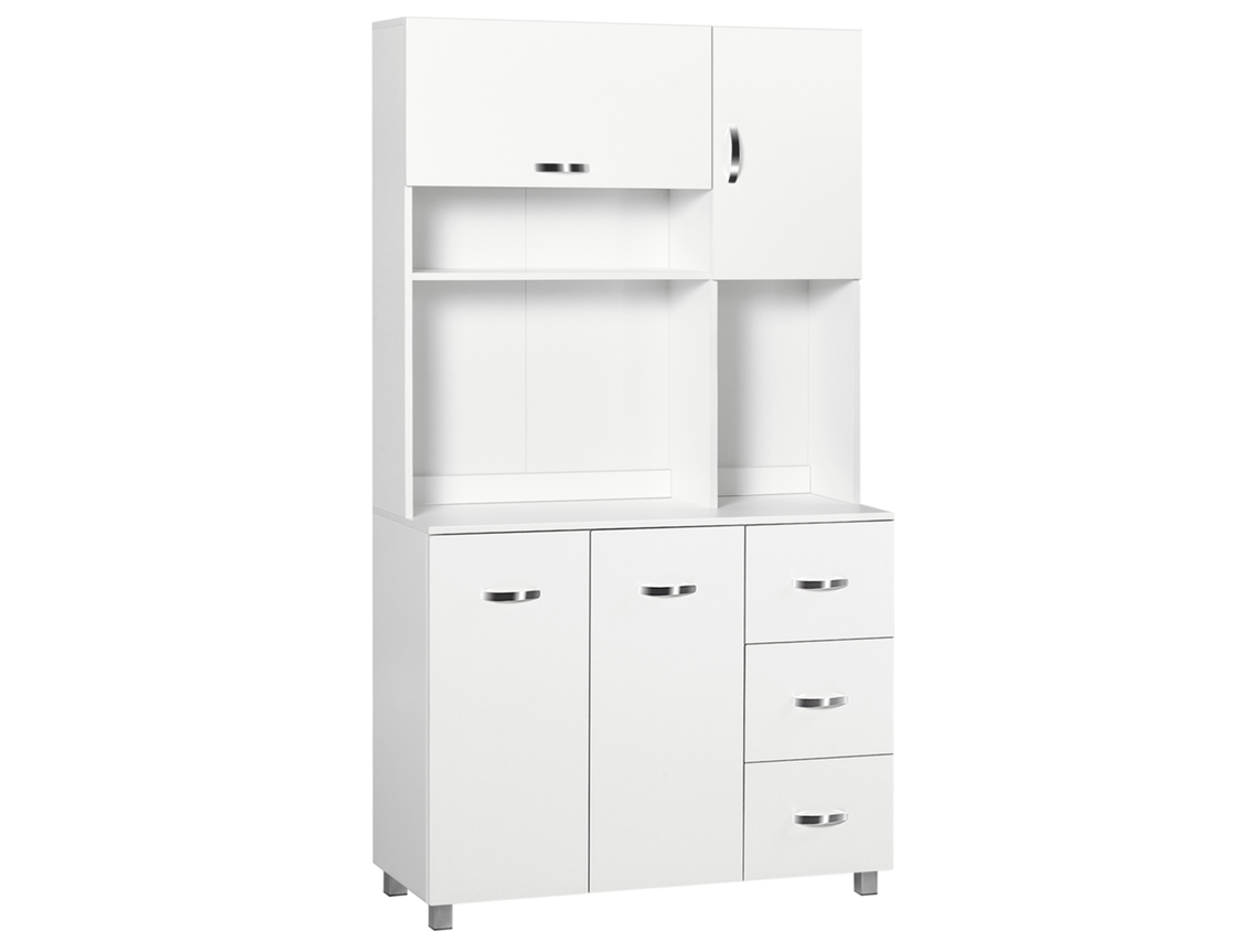 Armario De Cocina Con 4 Puertas 3 Cajones Estante Y Gran Tablero 100x39,5x183,5 Cm Blanco Multi Almacenaje Moderno Hogar