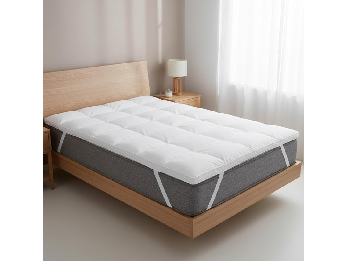 Topper Sobre Colchón Cubrecolchón Tipo Hotel, Cómodo Y Suave Para La Piel, Con Diseño Antideslizante, Lavable 800grs (200x195cm)
