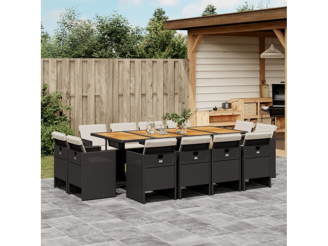 Juego de comedor de jardín de 13 piezas con cojines en mimbre sintético negro de DKD Home Decor