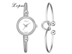 Conjunto De Reloj De Pulsera Casual Para Mujer Lvpai Con Brazalete De Aleación, Cuarzo Blanco Plateado
