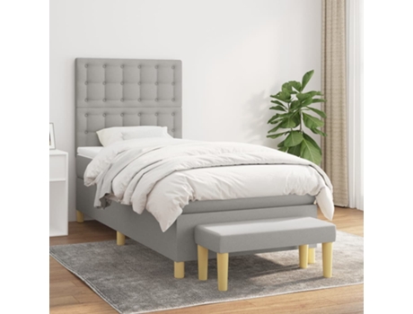 vidaXL Cama con somier y colchón 90x190 cm tela gris claro