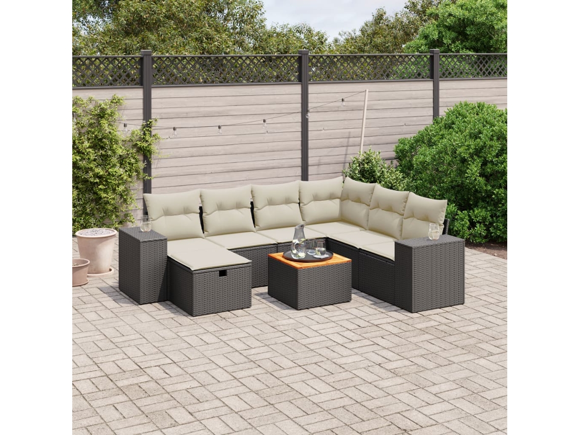 Conjunto de 8 sofás de jardín con cojines de mimbre sintético negro, Dkd Home Decor