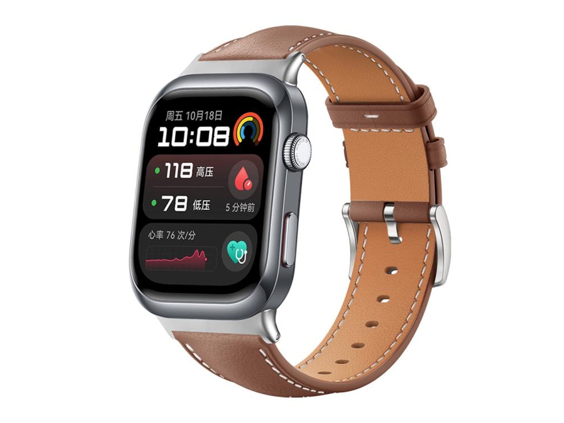 Bracelete Para Huawei Watch D2 - Couro Preto - Cabeça Plana - Textura De Tubarão (22mm) Café