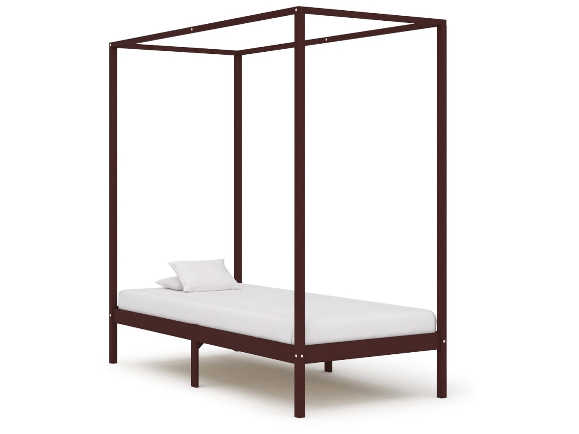 Cama Con Dosel Sin Colchón Madera Maciza Marrón Oscuro 90x200cm