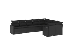 Maison Exclusive - Conjunto de sofás de jardín de 9 piezas con cojines de mimbre y patas negras