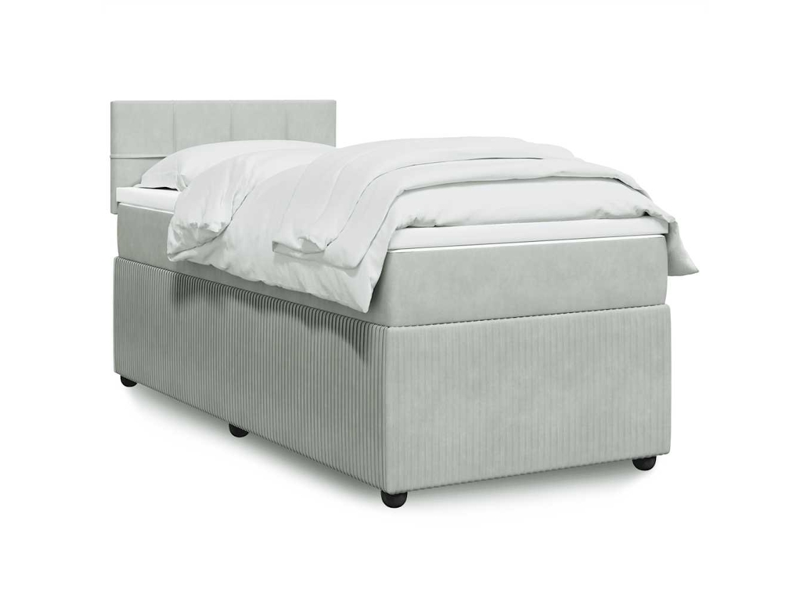 Cama Box Spring Con Colchón Terciopelo Gris Claro 90x190 Cm