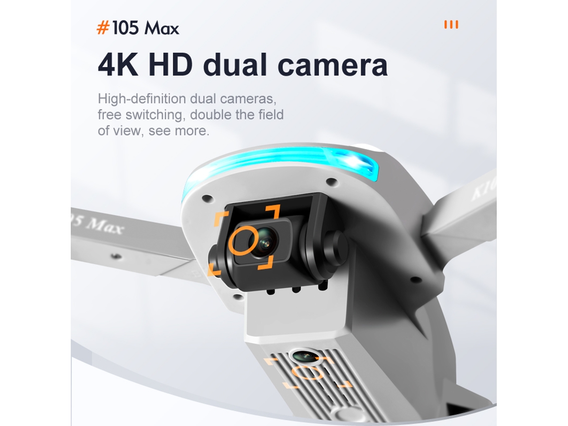 Mini dron K105 Max con cámara dual 4K Evitación inteligente de obstáculos (1 baterías - Duración de la batería: 15 min - Gris) YIZHOOD