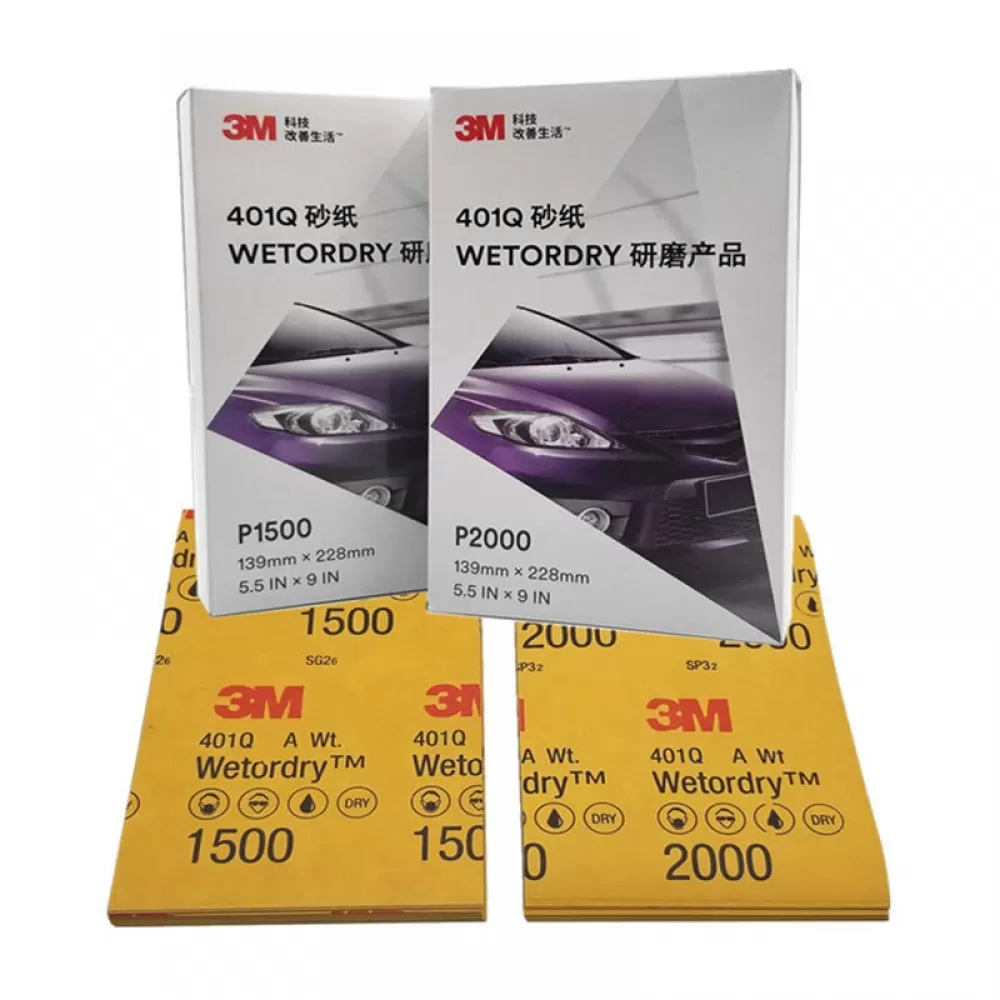 Papel de lija fino 3M de grano 1200/1500/2000/2500 para pulir pintura de automóviles (50 piezas)