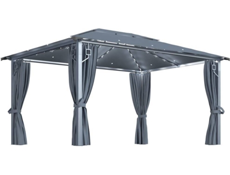 vidaXL Cenador cortina y tira de luz LED aluminio antracita 400x300cm