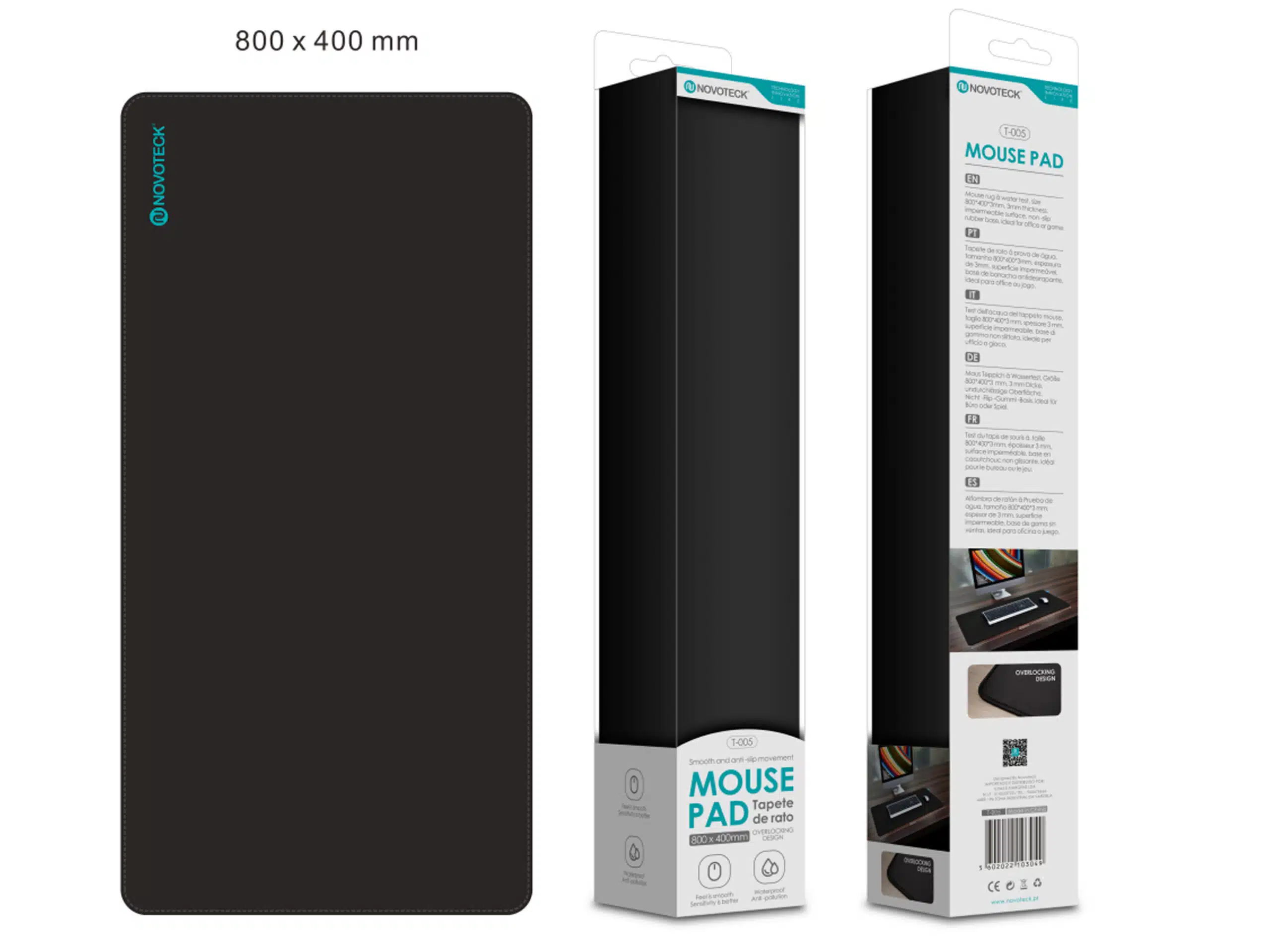 Alfombrilla de ratón grande T 005 negra, 800 x 400 mm, superficie premium, antideslizante