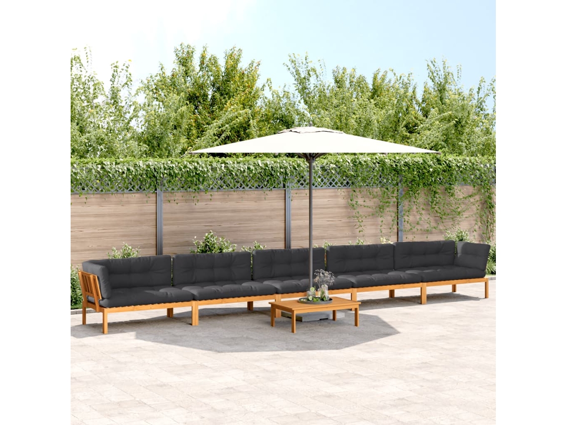 Conjunto de sofá de jardín de 6 piezas con palets y cojines de acacia maciza DKD Home Decor
