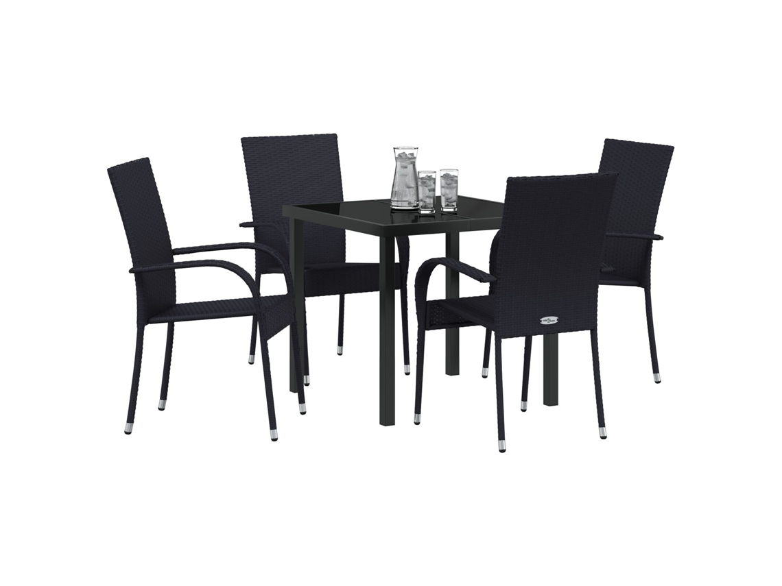 Juego de comedor de jardín de 5 piezas de mimbre sintético Lovely Home, color negro, Wsd741922