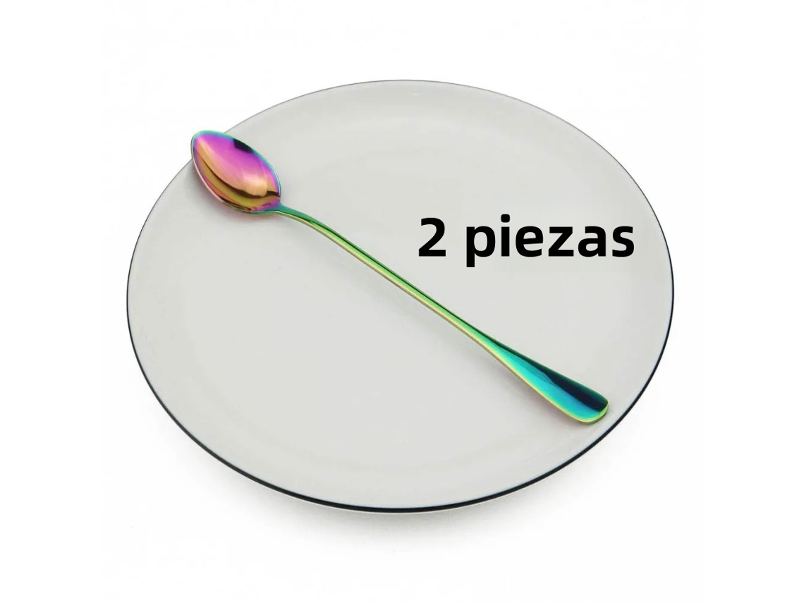 Cucharas largas de acero inoxidable de colores con mangos de 15 cm (2 piezas de colores)