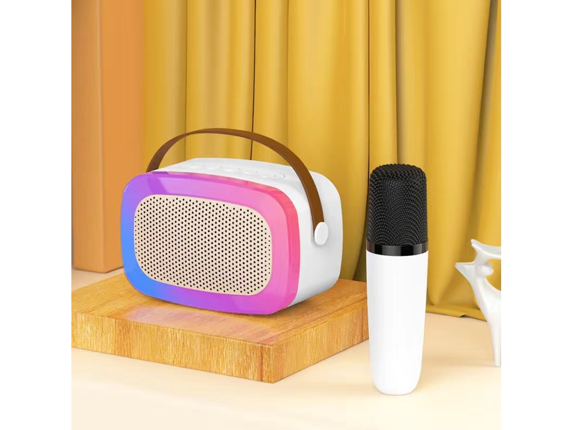 Micrófonos semi-inalámbricos profesionales con altavoz Bluetooth para juegos KTV y Koraoke - Blanco