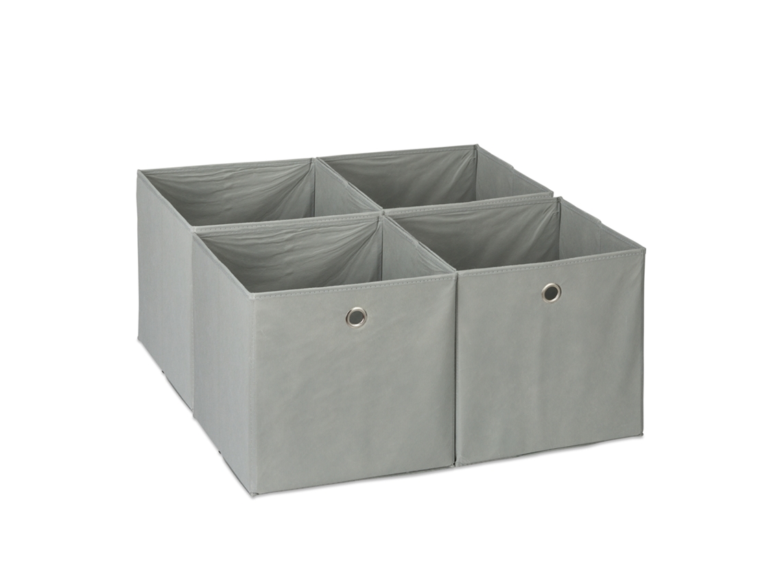Conjunto De 4 Caixas De Arrumação Relaxdays, Caixas Dobráveis, Hxlxp: 30 X 30 X 30 Cm, Orifícios Para Agarrar, Cinza