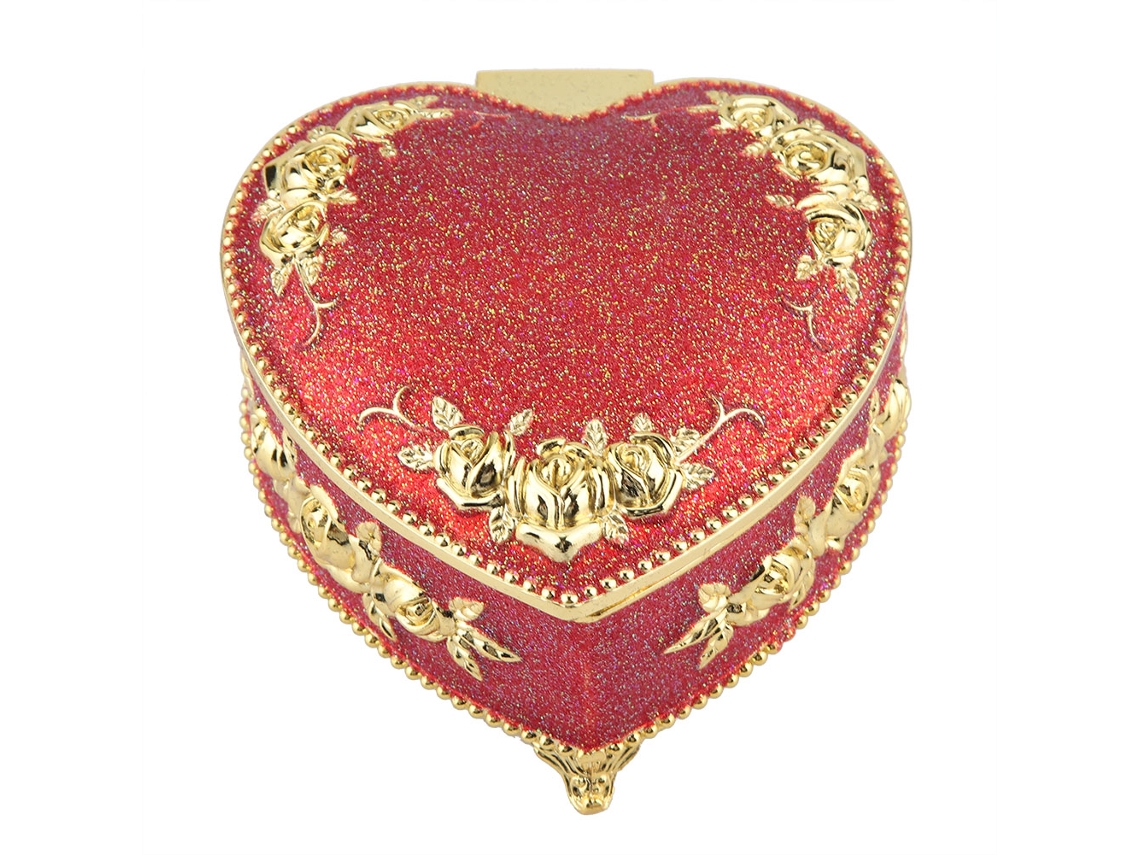 Caja de almacenamiento antigua hecha a mano con forma de corazón rojo