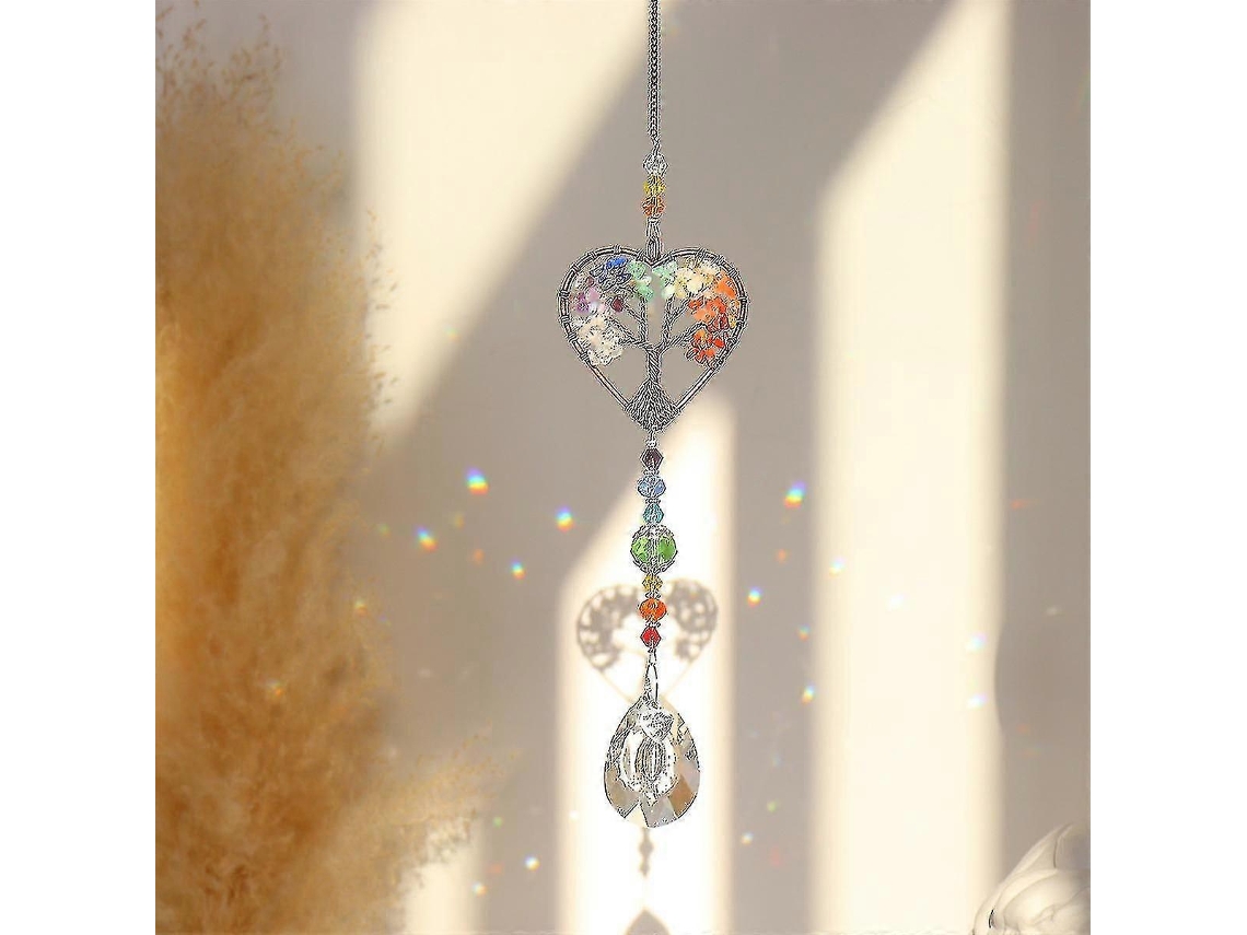 Adorno de ventana de cristal con forma de arcoíris y cuentas de chakras. Ideal para decorar ventanas.