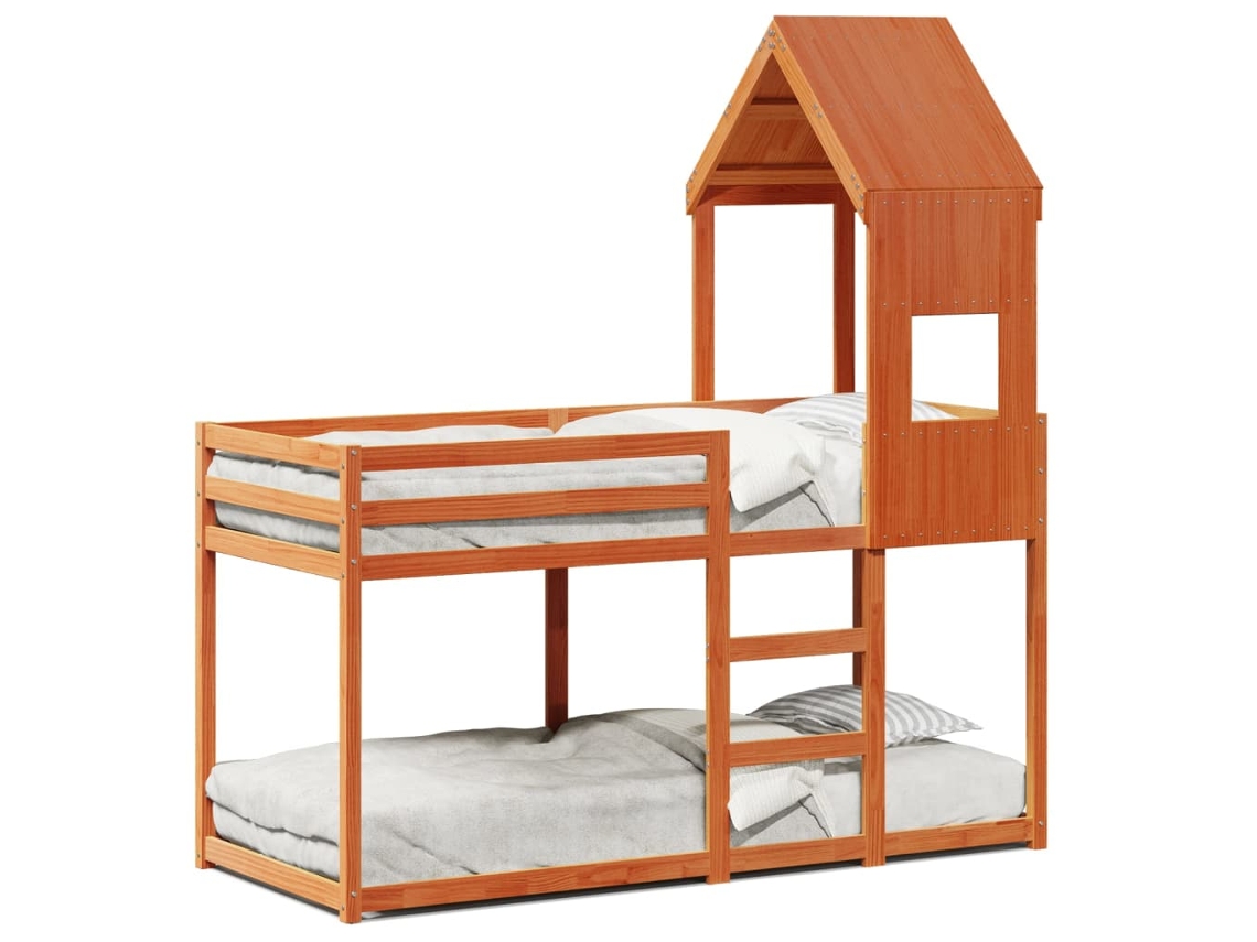 Litera con techo 90x190 cm Pino macizo marrón miel Dkd Home Decor