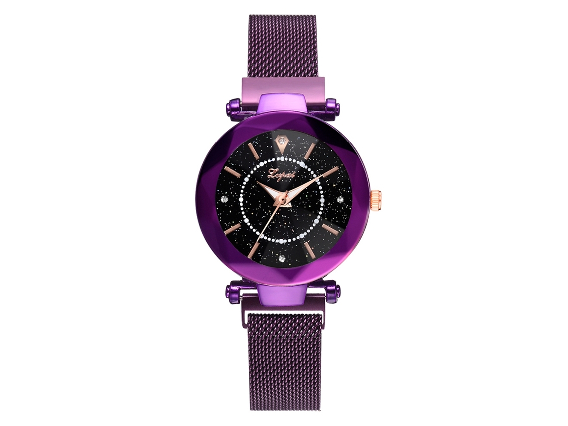 Reloj De Pulsera De Cuarzo Para Mujer Con Diseño De Cielo Estrellado Y Diamantes De Imitación, Color Morado.