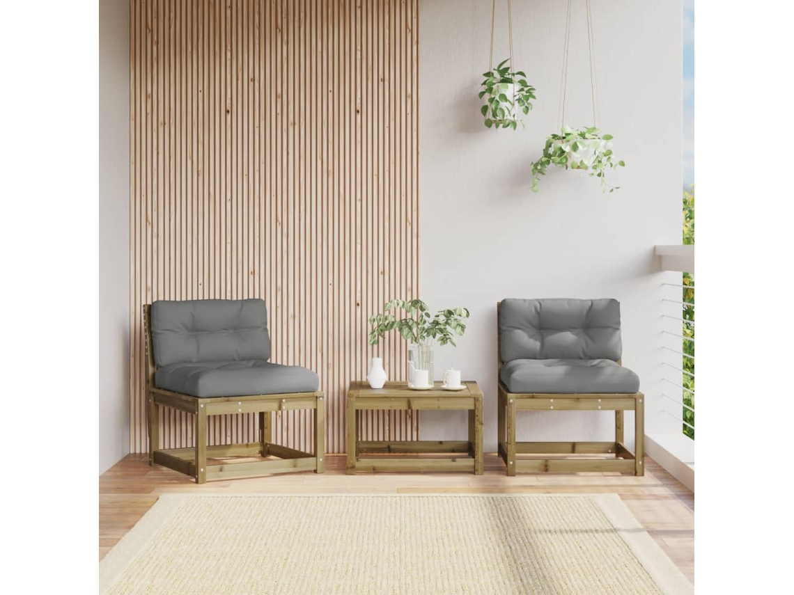 Sofás de jardín con cojines (2 unidades), pino impregnado, DKD Home Decor
