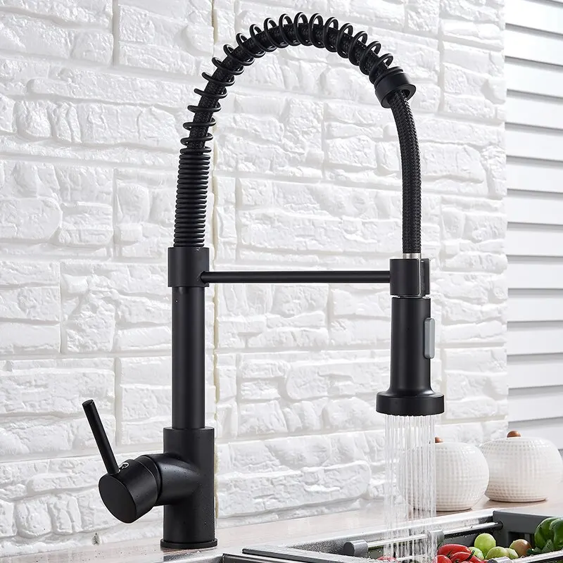 Grifo de cocina extensible con caño cromado de doble modo para mezclar agua fría y caliente.