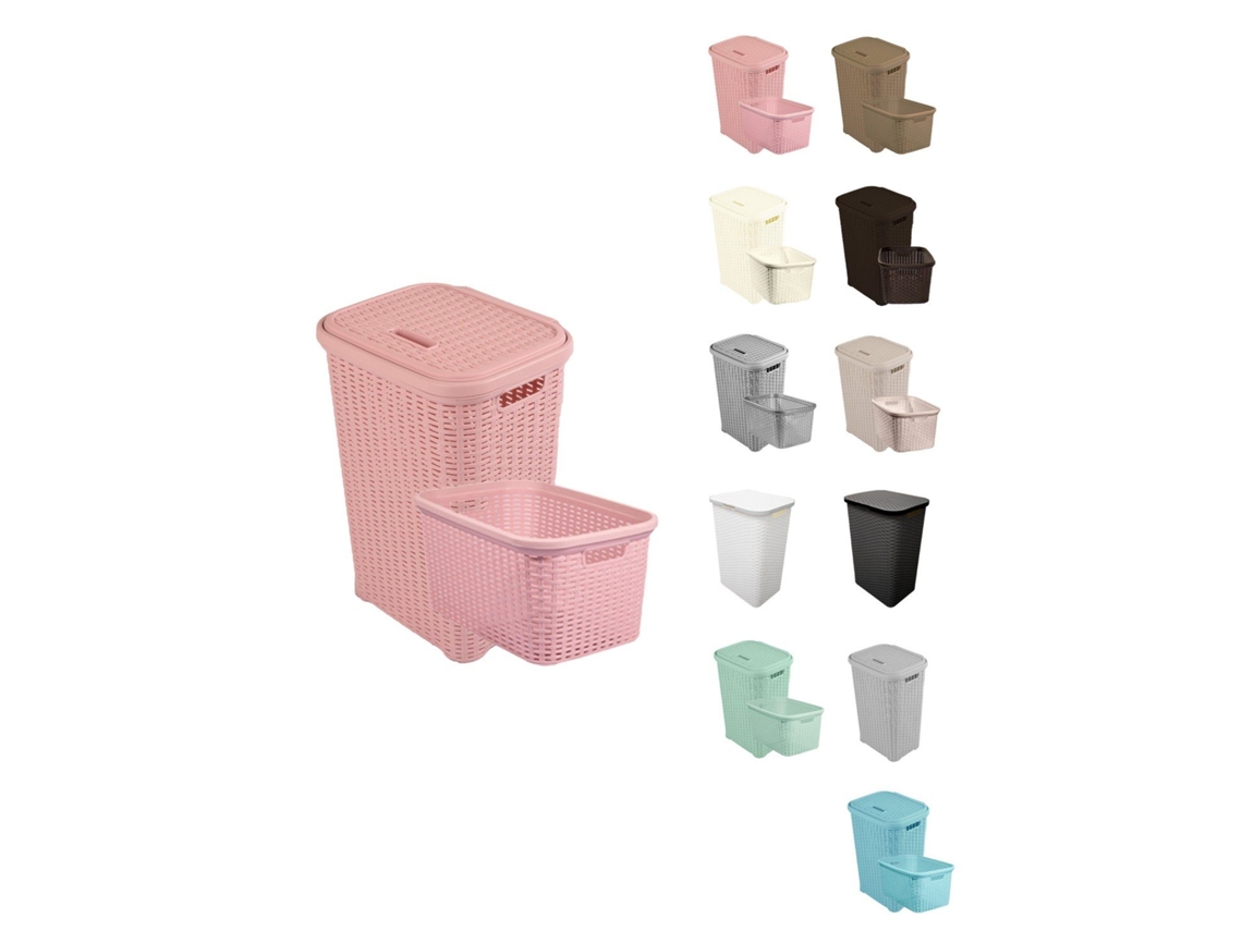 Cesto Ropa Sucia Pongotodo Con Tapa Y Asas | Cesta Colada Plástico Ratán | Cubo Ropa Sucia Ventilado | Baño Dormitorio | 38l/60l Rosa Set
