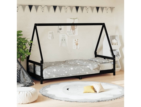 Estructura De Cama Infantil VIDAXL Negro Madera (80x200 cm)