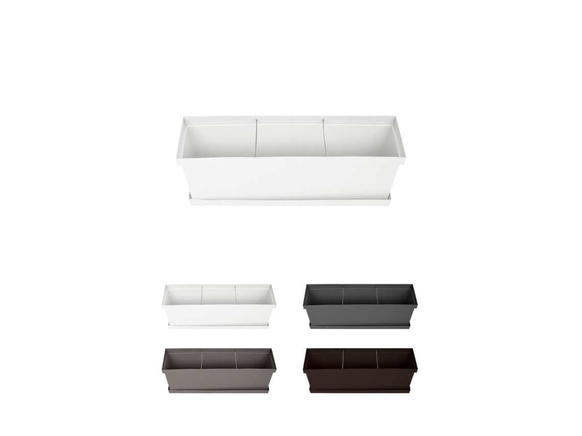Jardinera De Diseño Con Plato – Jardinera Con Separador De Ambientes Para Interior Y Exterior Blanco 60 Cm