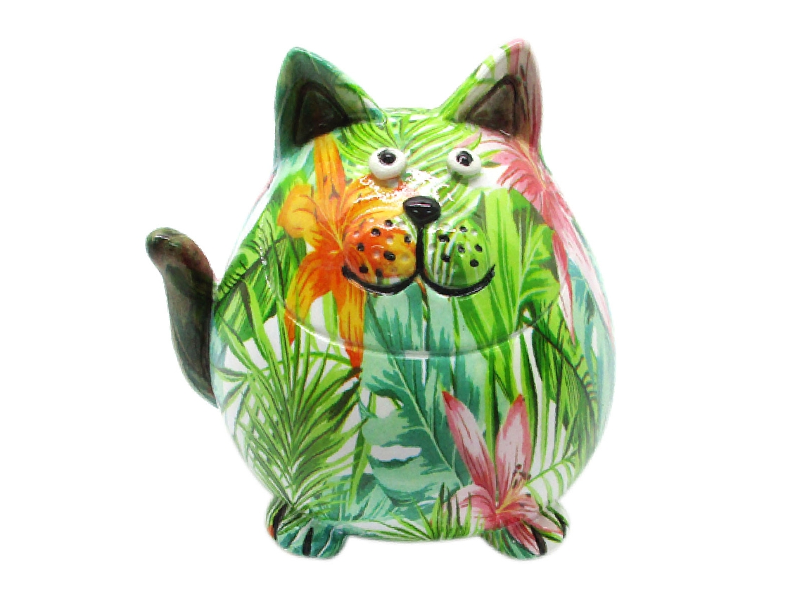 Gato Verde de Resina 10X9X10cm Figura de Gato Decoración Hogar Figuras De Resina Para Jardin BY SIGRIS