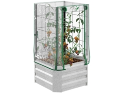 Conjunto De Jardinera Elevada,con Tapa De Plástico Y Enrejado Para Plantas Trepadoras,53x53x90cm,ideal Para Jardín Y Balcón.