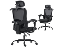 Silla De Oficina Ergonómica, Silla De Oficina De Malla Con Reposacabezas Ajustable, Soporte Lumbar, 64x64x124cm, Negra