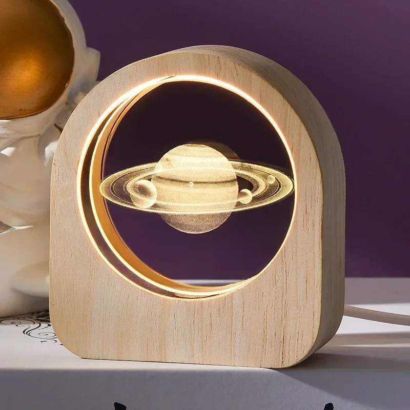 Adorno de mesa de cristal astronómico con grabado láser 3D del sistema solar MDUG (Saturno)