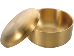 Tazón De Afeitar De Acero Inoxidable De Doble Pared De 14 Cm Con Tapa Dorada Y Jabón Para Hombre.