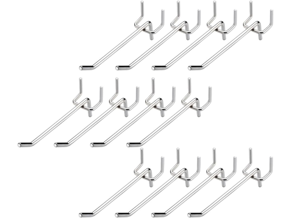 Juego de 20 soportes plateados, 10 cm, 55 cm, paneles perforados