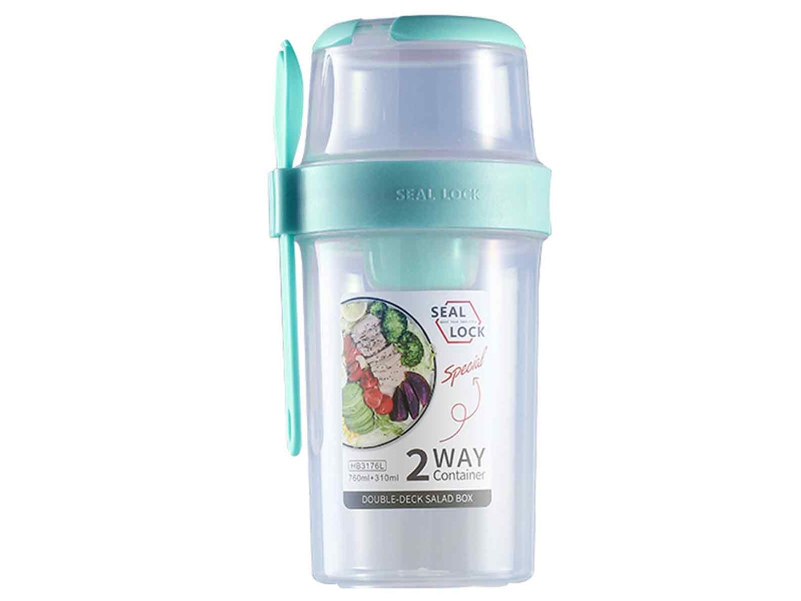 JILLIOPER Contenedor todo en uno, lonchera independiente con asa de transporte, vaso para ensalada de doble capa con tapa de seguridad a prueba de fugas, recipi