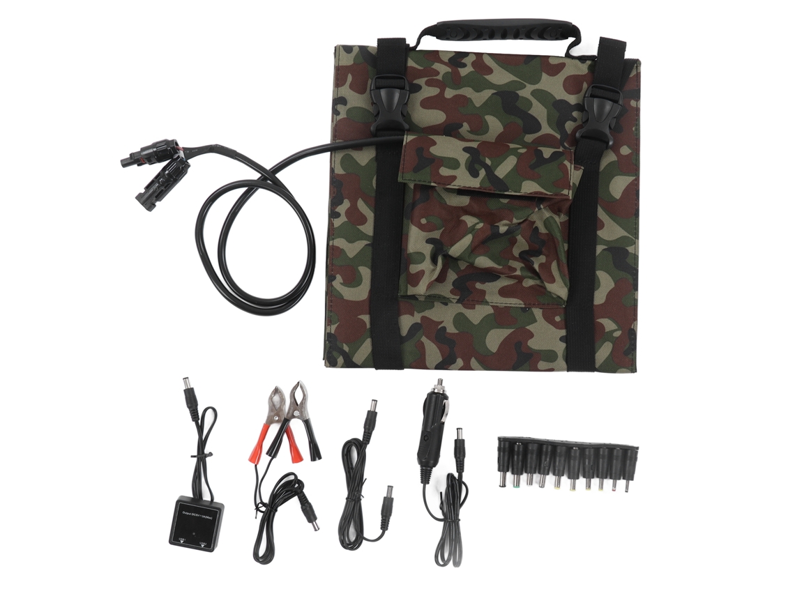 Panel Solar Portátil Plegable De Silicio Monocristalino De 18 V Y 36 W Con Estampado De Camuflaje Para Carga En Autocaravanas.