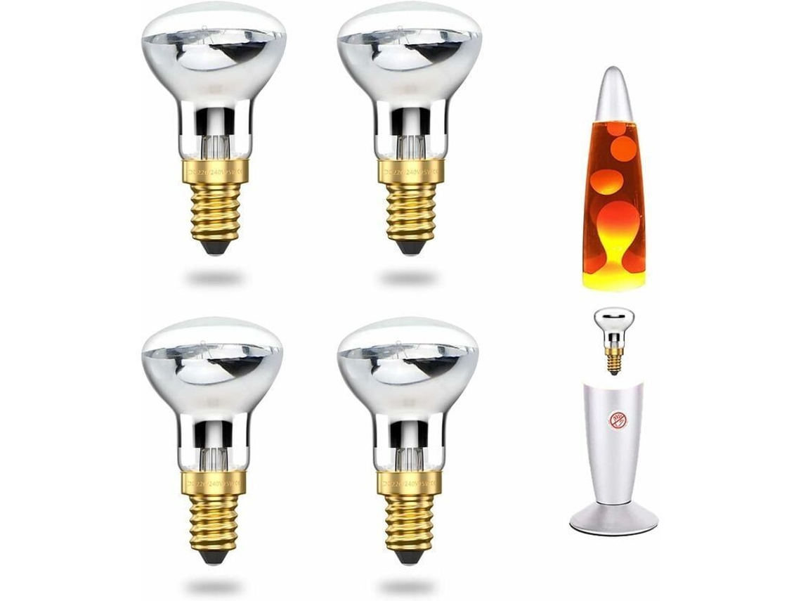 Lámpara De Lava E14 R39 De 25 W, Luz Blanca Cálida 2400-2600 K, 4 Unidades, Clase Energética A++.