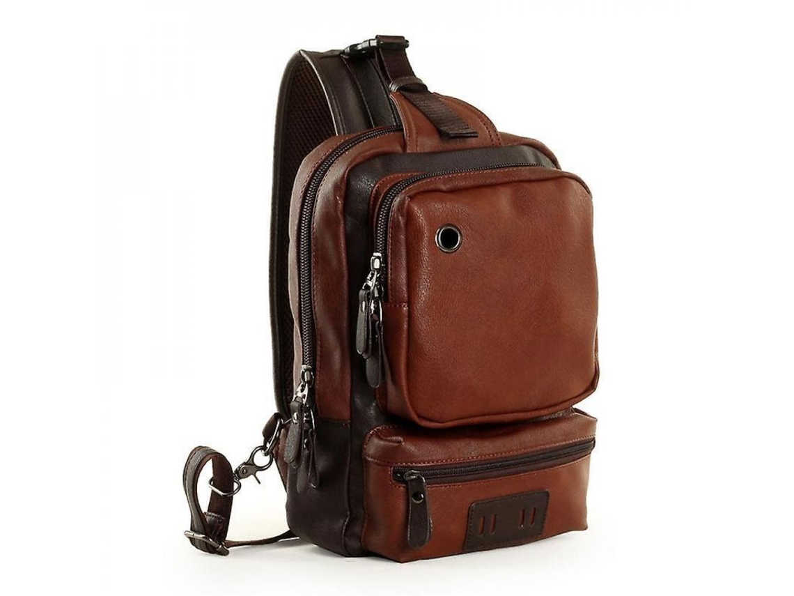 Mochila De Cuero De Alta Calidad Para Hombre Color Sólido, Diseño Casual Con Cremallera, Ventilada Y Detalles De Costura Automotriz Marrón